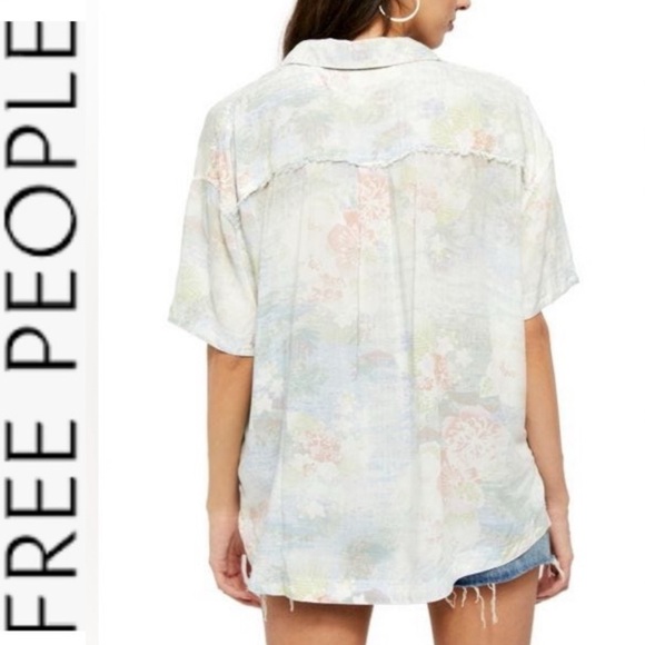 Free People We The Free Good Vibes Button Front Short Sleeve Shirt s - Picture 3 of 13